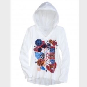 Justice Long Sleeve Graphic Hoodie Top Sequin Cheer Peace Love Hope - Sz 12